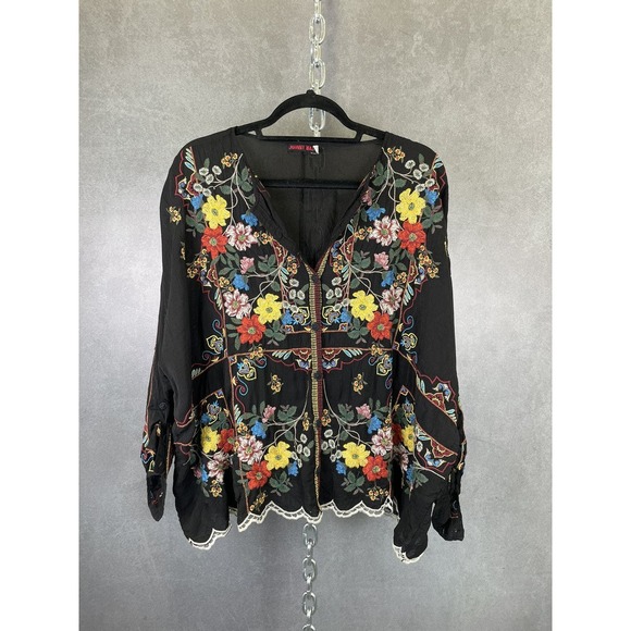 Johnny Was‎ Black Embroidered Blouse MSRP $310 Size M - Picture 5 of 11